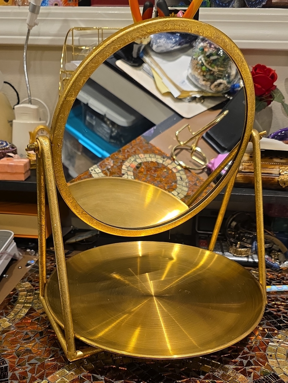 Kate and Laurel Gold Two-Tier Vanity Mirror Tray